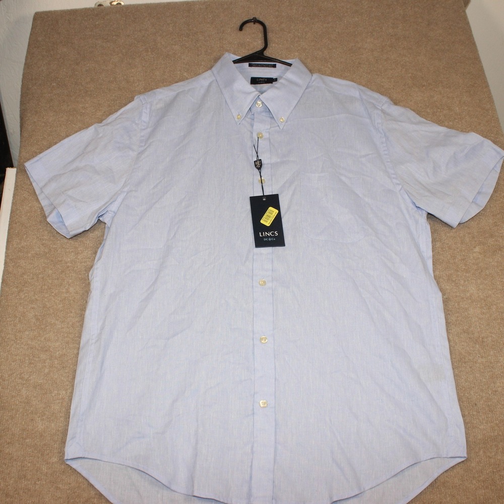 Lincs DC & Co Mens XL Light Blue Linen Cotton Short Sleeve Button Down Shirt